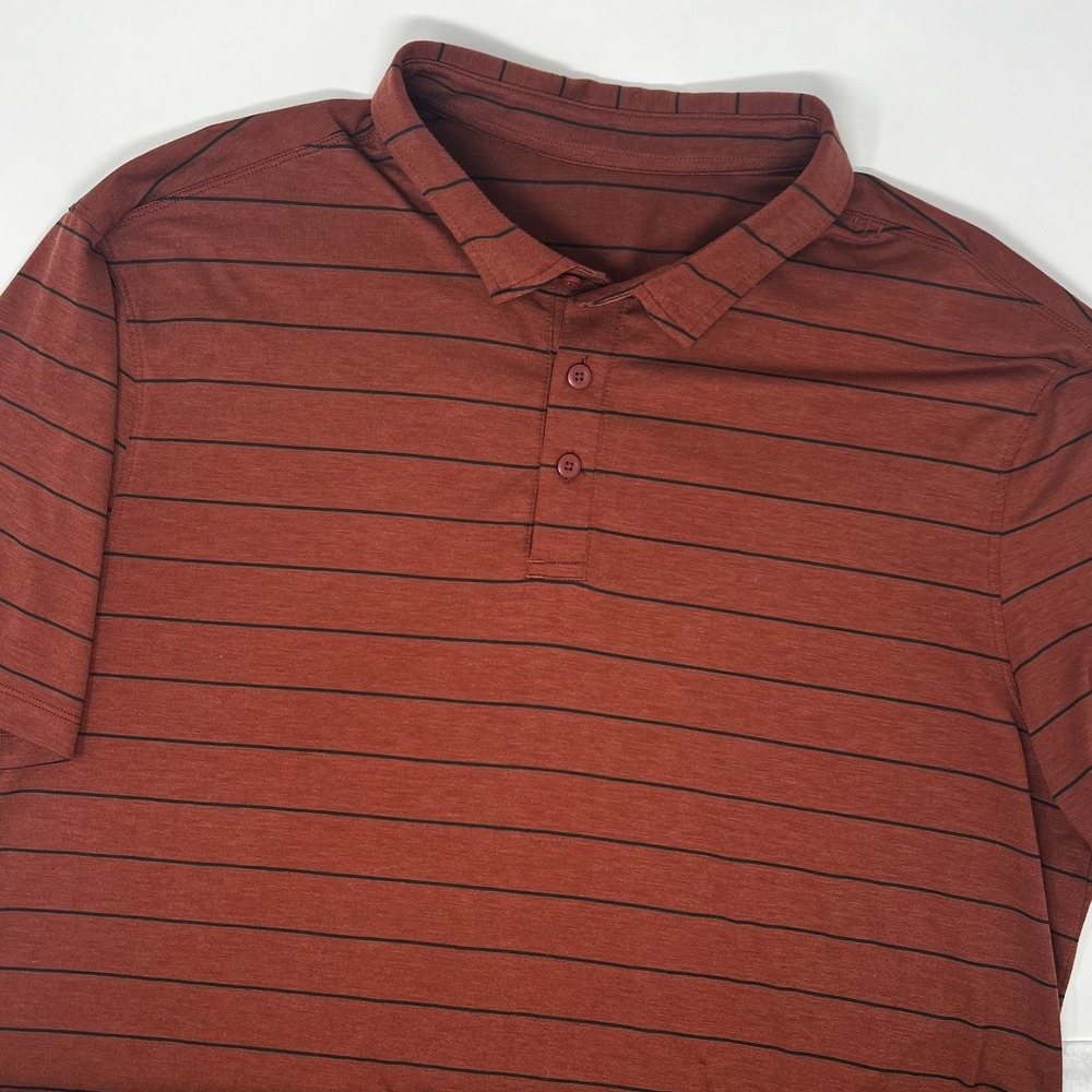 Lululemon Evolution Nevis Stripe Polo Shirt Men's XL Savannah Red Black